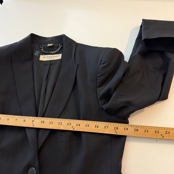 Burberry London Designer Solid Black Wool Stretch Blazer Suit Set Womens Size 14 - Picture 13 of 16